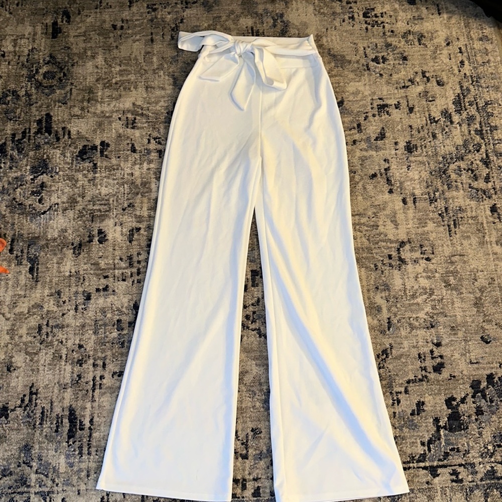 White High Rise Pants with tie